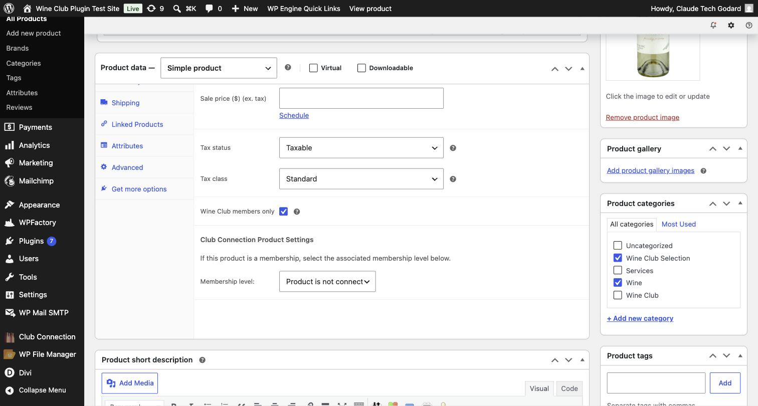 Club Connection Product Settings